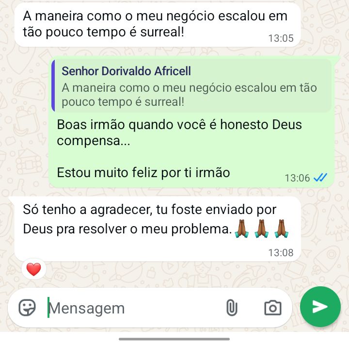 Mensagem de um cliente a agradecer pela ajuda recebida